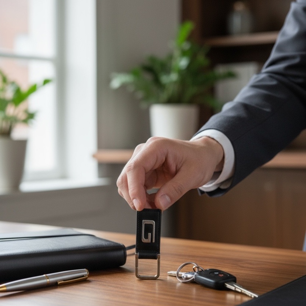 GUCCI G Logo Black Leather Key/Bag Charm - Picture 4 of 4